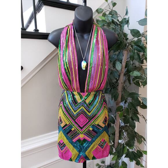 Fashion Nova Mini Dress Womens Medium Multi All Types Sequin Detailed Sleeveless - Picture 2 of 13